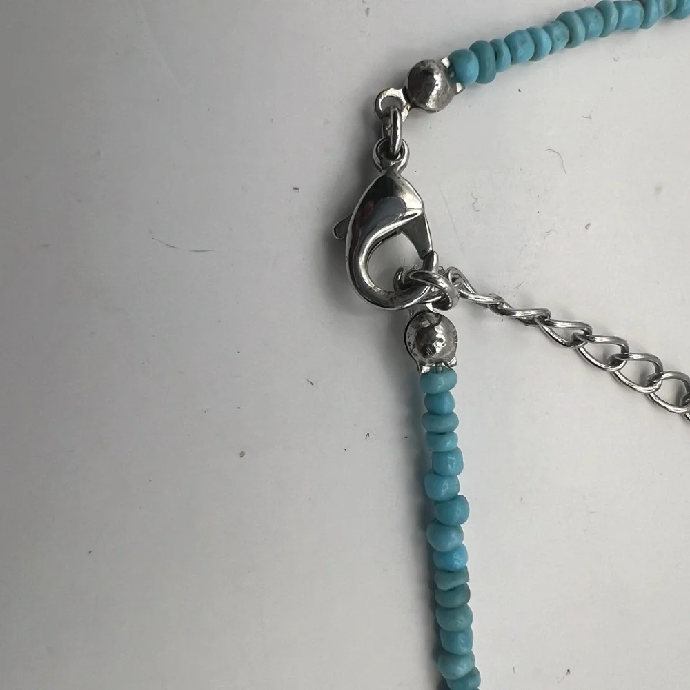 Avon Turquoise color seed pearls feather drop necklace